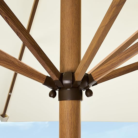 9ft Deep Square Solar Powered LED Lighted Patio Umbrella w/Faux Wood Texture, UV-Resistant Fabric, Hand Crank