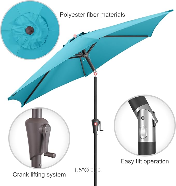 7.5ft Outdoor Patio Umbrella - Table Umbrella Waterprool UV Protection, Sombrillas de Patio with Push Button Tilt&Crank, Sun Umbrella for Pool, Porch, Garden, Deck, Backyard(Sky Blue)