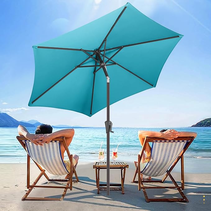 7.5ft Outdoor Patio Umbrella - Table Umbrella Waterprool UV Protection, Sombrillas de Patio with Push Button Tilt&Crank, Sun Umbrella for Pool, Porch, Garden, Deck, Backyard(Sky Blue)