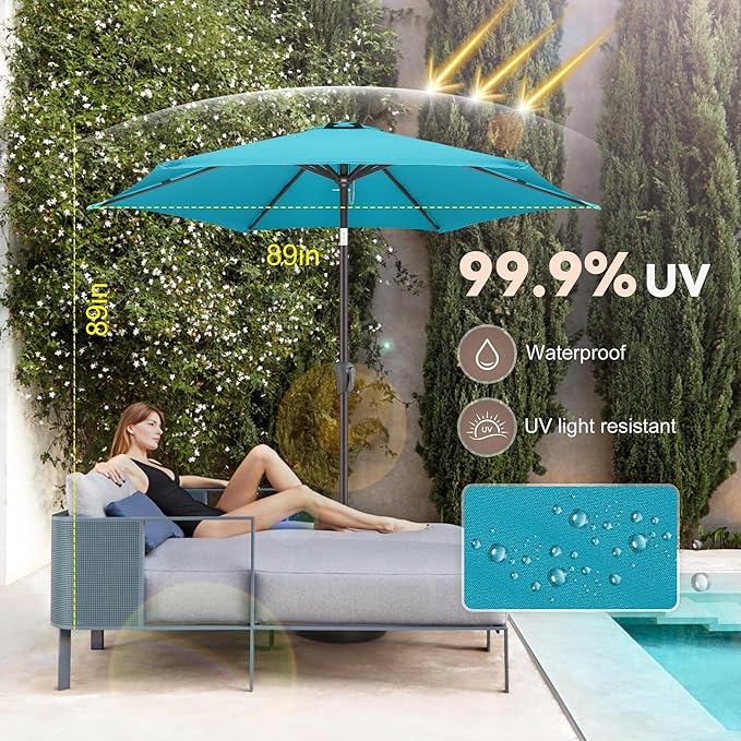 7.5ft Outdoor Patio Umbrella - Table Umbrella Waterprool UV Protection, Sombrillas de Patio with Push Button Tilt&Crank, Sun Umbrella for Pool, Porch, Garden, Deck, Backyard(Sky Blue)