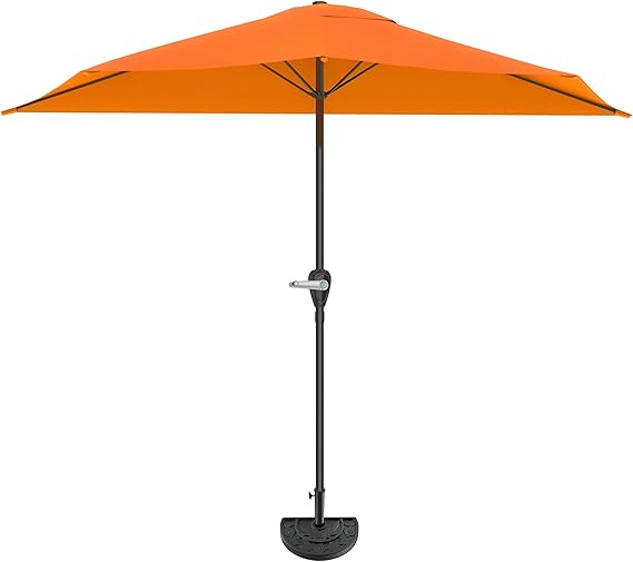 Half Umbrella Outdoor Patio Shade - 9 ft Patio Umbrella with Easy Crank - Small Canopy for Balcony, Table, or Deck (Dusty Green)