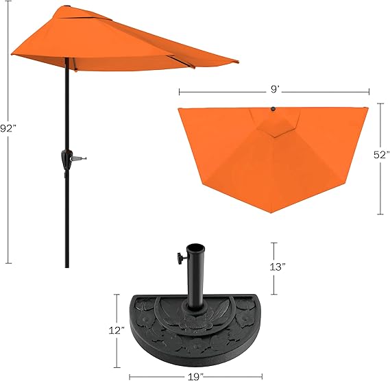 Half Umbrella Outdoor Patio Shade - 9 ft Patio Umbrella with Easy Crank - Small Canopy for Balcony, Table, or Deck (Dusty Green)