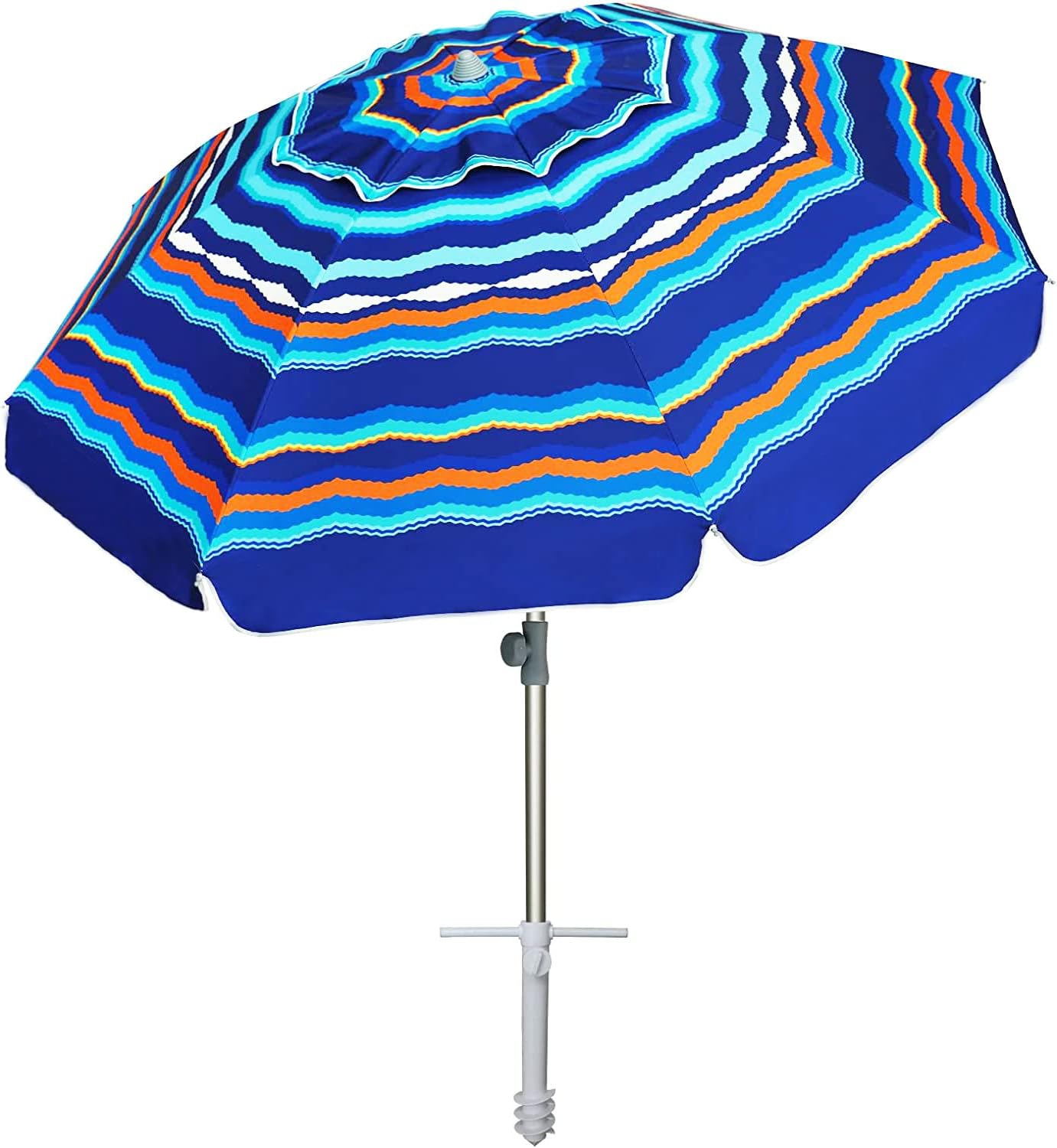 7ft Heavy Duty High Wind Beach Umbrella Parasols with sand anchor & Tilt Sun Shelter, UV 50+ Protection Outdoor Sunshade Umbrellas Carry Bag for Patio Garden Pool Backyard Multicolor