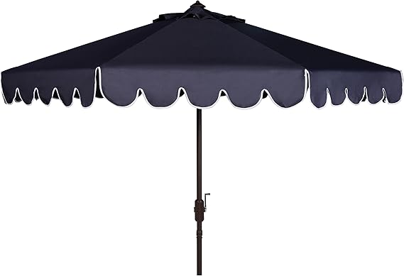 Navy and White Single Scallop 9Ft Crank Outdoor Push Button Tilt Umbrella