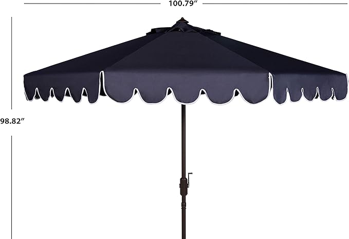 Navy and White Single Scallop 9Ft Crank Outdoor Push Button Tilt Umbrella