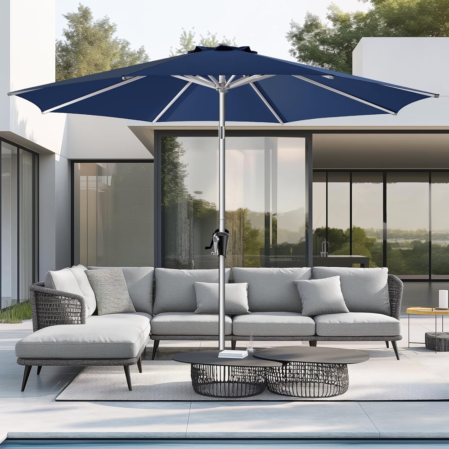 9ft Outdoor Patio Umbrella - Market Table Aluminum Umbrella, 5-Year Fade Resistant - UPF50+ UV Protection with Push Button Tilt, Crank for Pool Deck and Garden (Navy Blue)