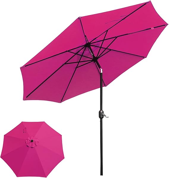 9ft Outdoor Market Patio Table Umbrella with Auto Tilt and Crank,Large Sun Umbrella with Sturdy Pole&Fade resistant canopy