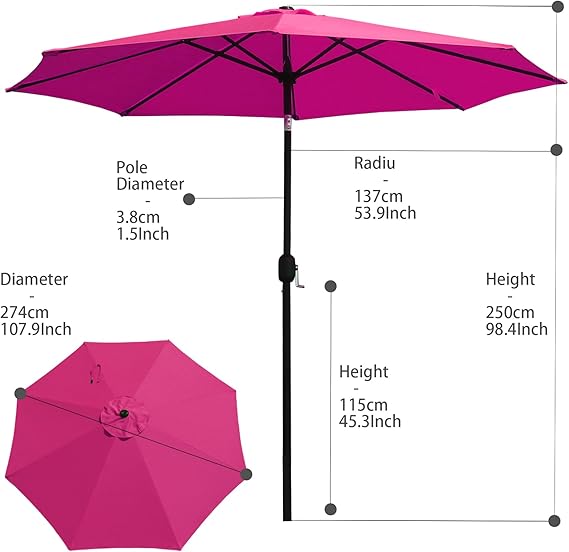 9ft Outdoor Market Patio Table Umbrella with Auto Tilt and Crank,Large Sun Umbrella with Sturdy Pole&Fade resistant canopy