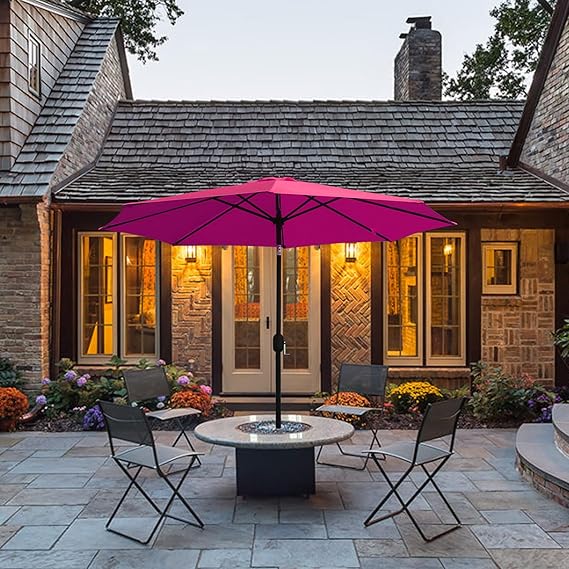 9ft Outdoor Market Patio Table Umbrella with Auto Tilt and Crank,Large Sun Umbrella with Sturdy Pole&Fade resistant canopy