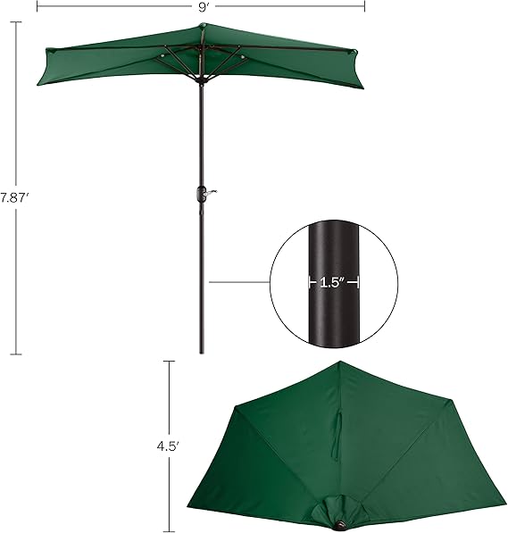 Patio Umbrella - 9FT Half Umbrella Outdoor Patio Canopy with Easy Hand Crank