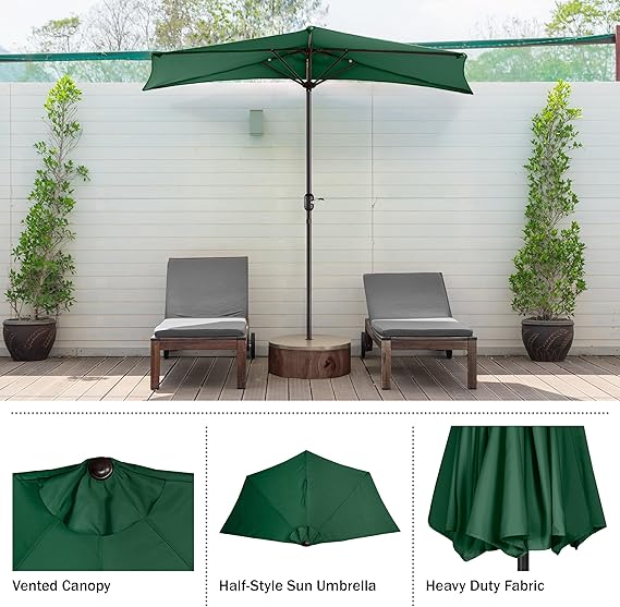 Patio Umbrella - 9FT Half Umbrella Outdoor Patio Canopy with Easy Hand Crank