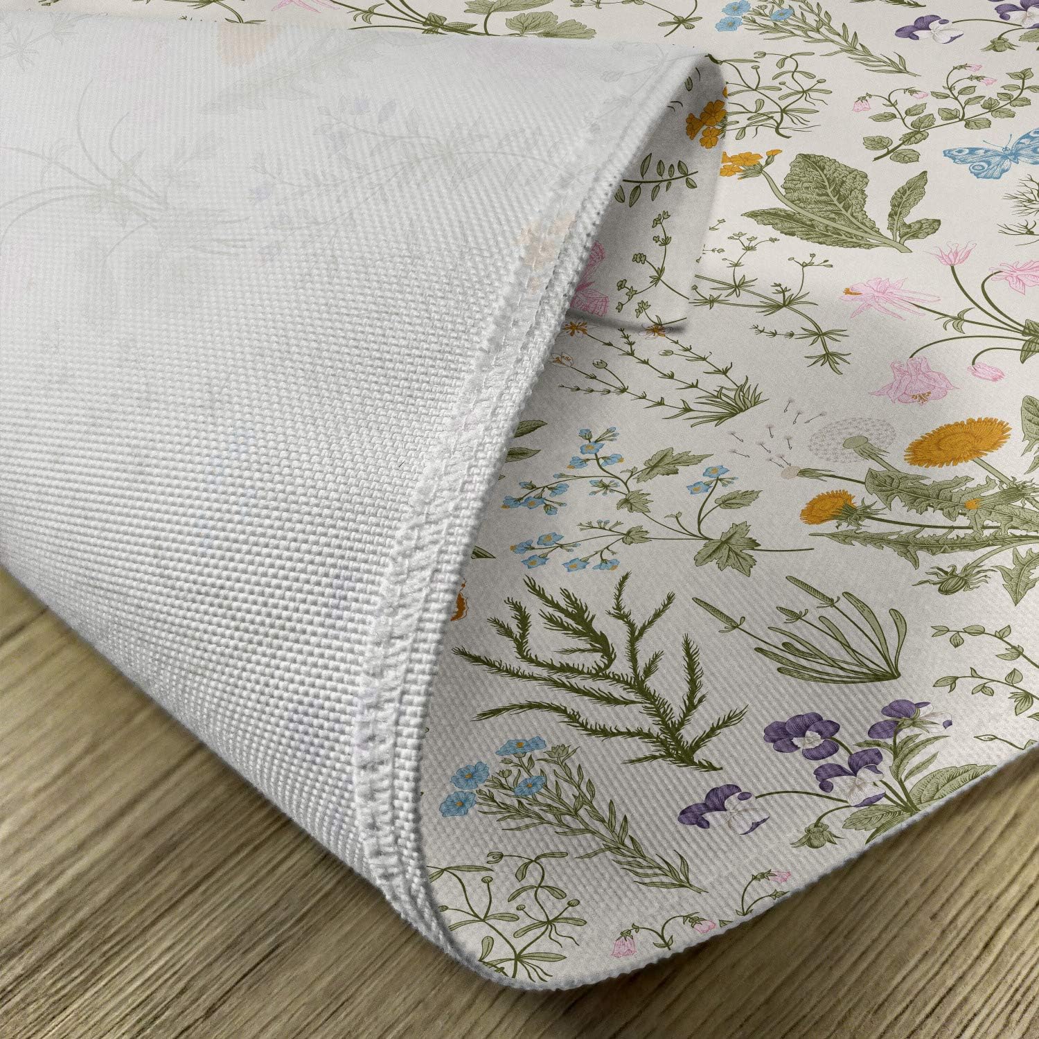 Floral Place Mats Set of 4, Vintage Garden Plants Herbs Flowers Botanical Classic Design Art, Washable Fabric Placemats for Dining Table, Standard Size, Reseda Green Beige