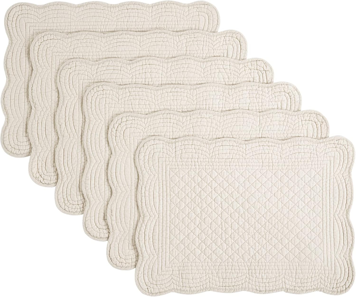 Quilted Placemats Set of 6 Washable-13x18 inches Rectangular Placemats for Kitchen Table-100% Cotton Fabric Rectangular Table Mats-Cotton (18"x13", Flax)