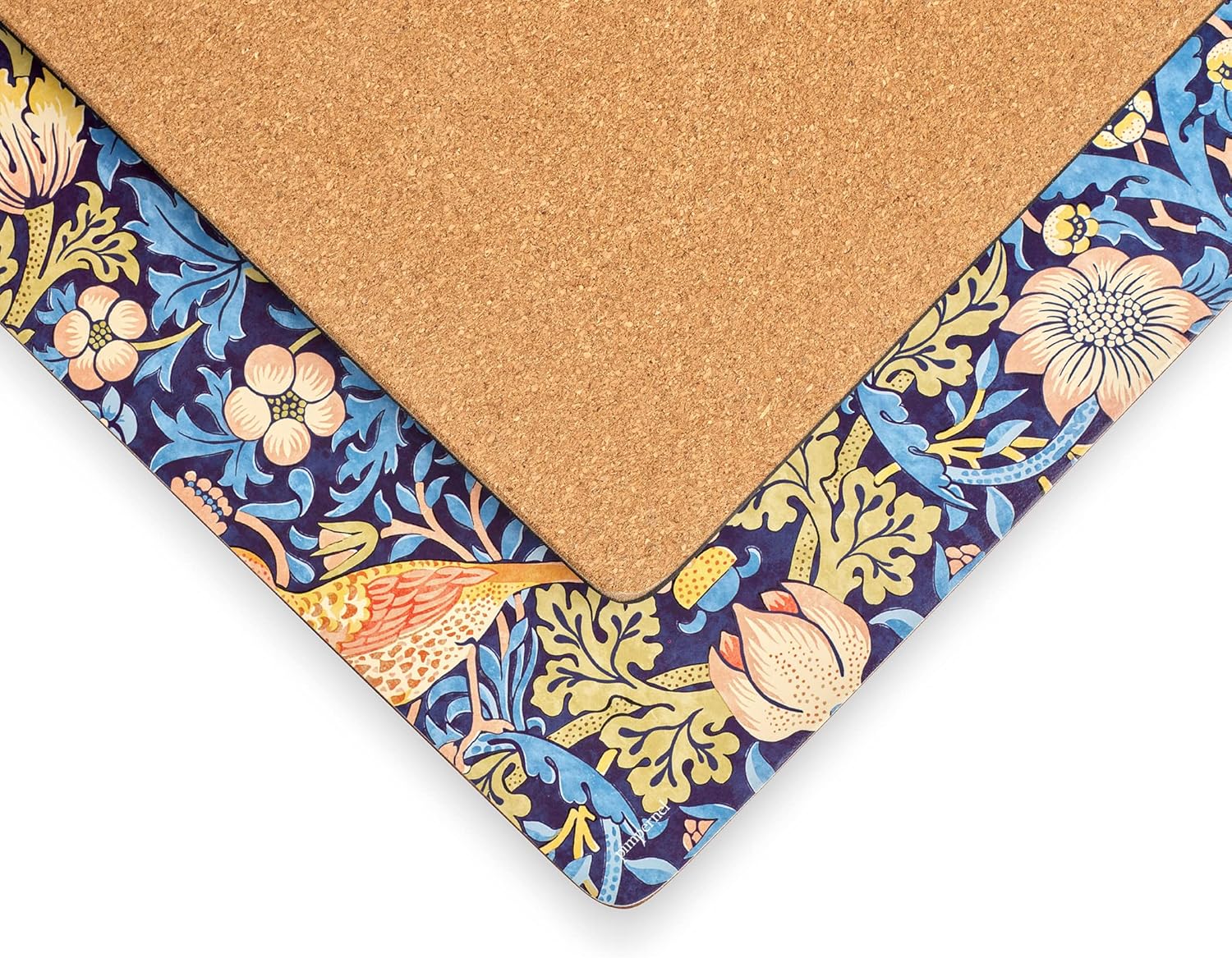 Strawberry Thief Blue Collection Placemats | Set of 4 | Heat Resistant Mats | Cork-Backed Board | Hard Placemat Set for Dining Table | Measures 15.7” x 11.7”
