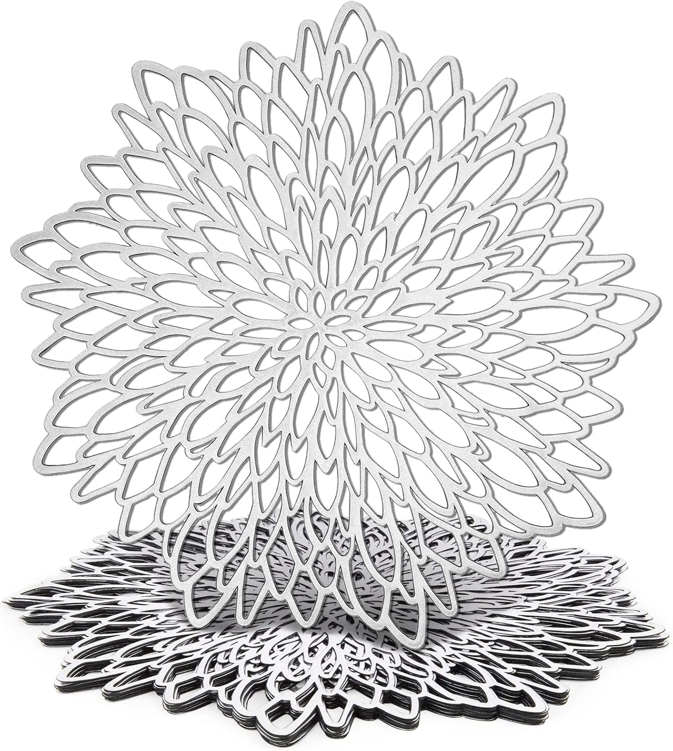 10 Pack Silver Metallic Vinyl Placemats for Christmas, Thanksgiving, Leaf Design (14.4 in)