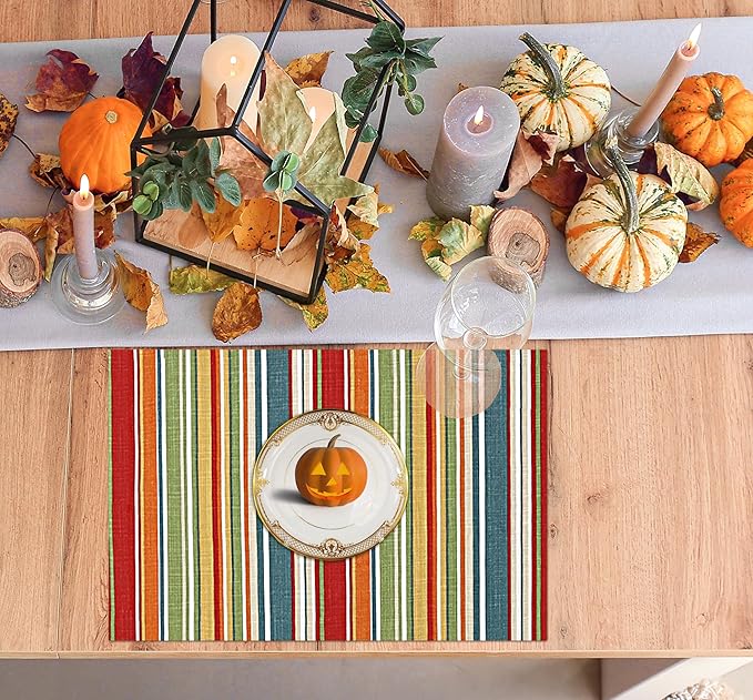 Placemats 100% Cotton 13x19 Inch, Dining Table Placemats Set of 6, Modern Place Mats for Dining Table Decor, Kitchen & Table Linens, Coffee Mat for Christmas Dinners - Multi Stripe