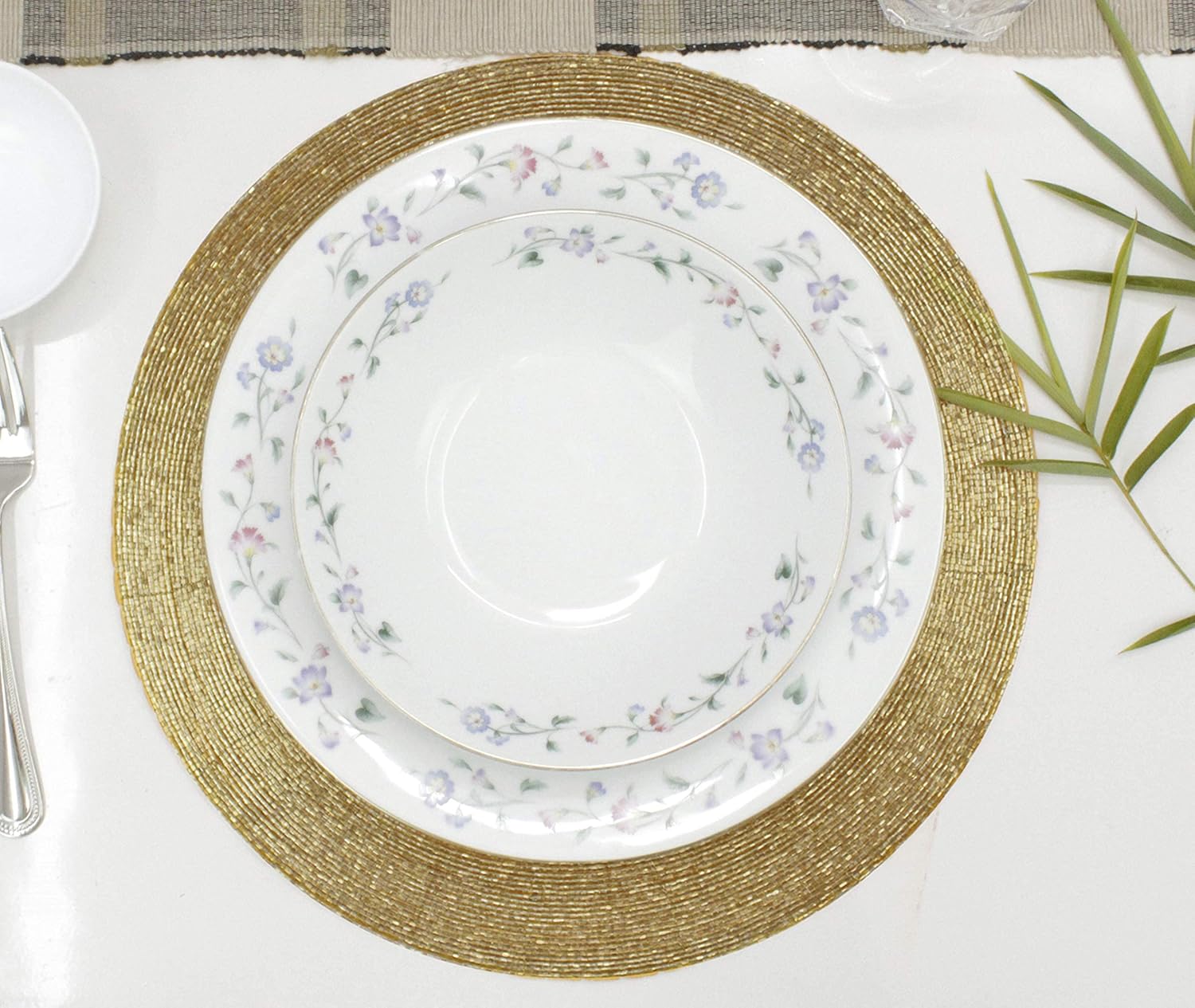 Handmade Beaded Charger Placemats - Set of 4 - Halloween Harvest Autumn Fall Holiday Christmas Xmas Dining Celebration Festive Party Table Décor - 13.5 inch Round - Gold