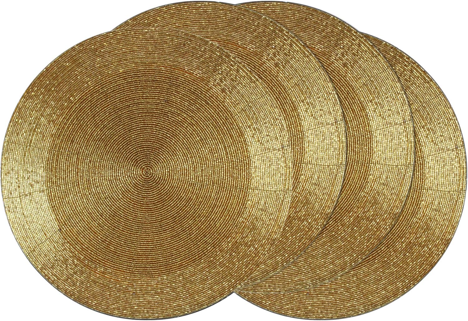 Handmade Beaded Charger Placemats - Set of 4 - Halloween Harvest Autumn Fall Holiday Christmas Xmas Dining Celebration Festive Party Table Décor - 13.5 inch Round - Gold