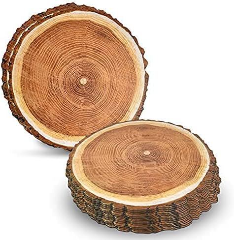 Disposable Wooden Slice Paper Place Mats 50 Pack 13.5" Round Rustic Brown Wood Slices Charger Place Mat for Farmhouse Tan Table Setting Summer Spring Fall Wedding Dinner Party Decor