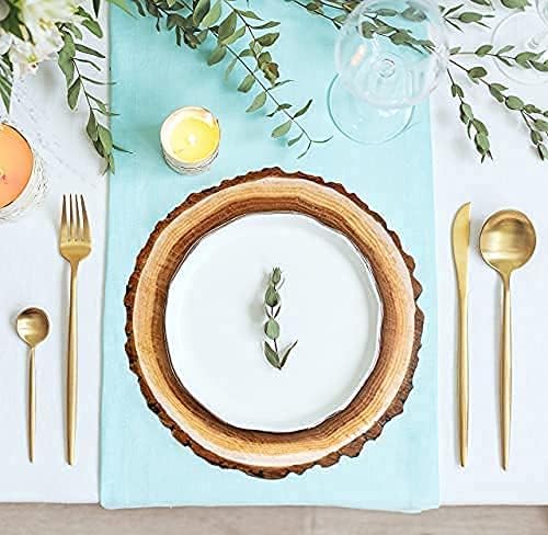 Disposable Wooden Slice Paper Place Mats 50 Pack 13.5" Round Rustic Brown Wood Slices Charger Place Mat for Farmhouse Tan Table Setting Summer Spring Fall Wedding Dinner Party Decor
