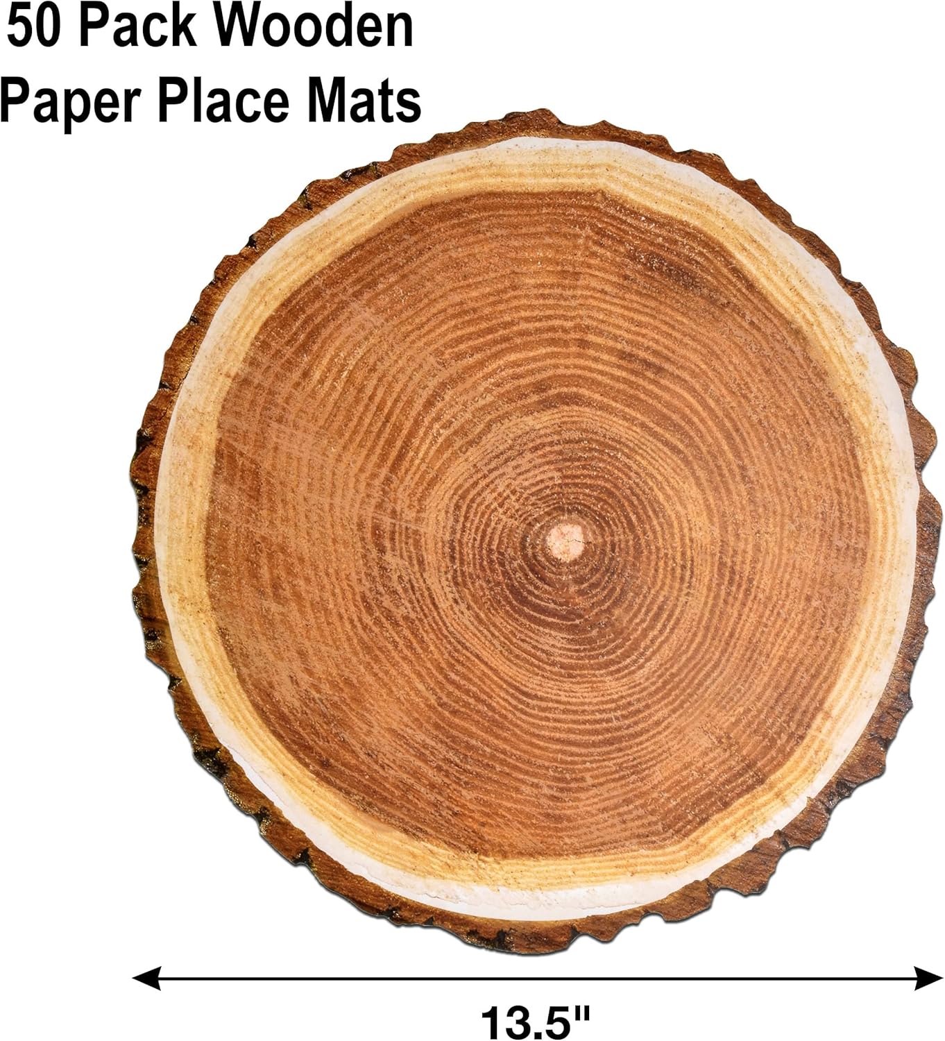 Disposable Wooden Slice Paper Place Mats 50 Pack 13.5" Round Rustic Brown Wood Slices Charger Place Mat for Farmhouse Tan Table Setting Summer Spring Fall Wedding Dinner Party Decor