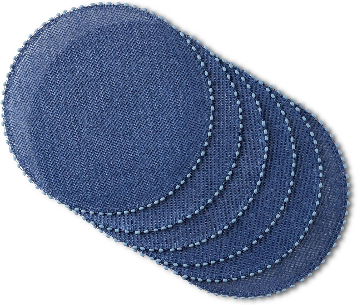 Woven Water Resistant Lindos Placemat Set 6-Pack, 15" Round, Navy Blue