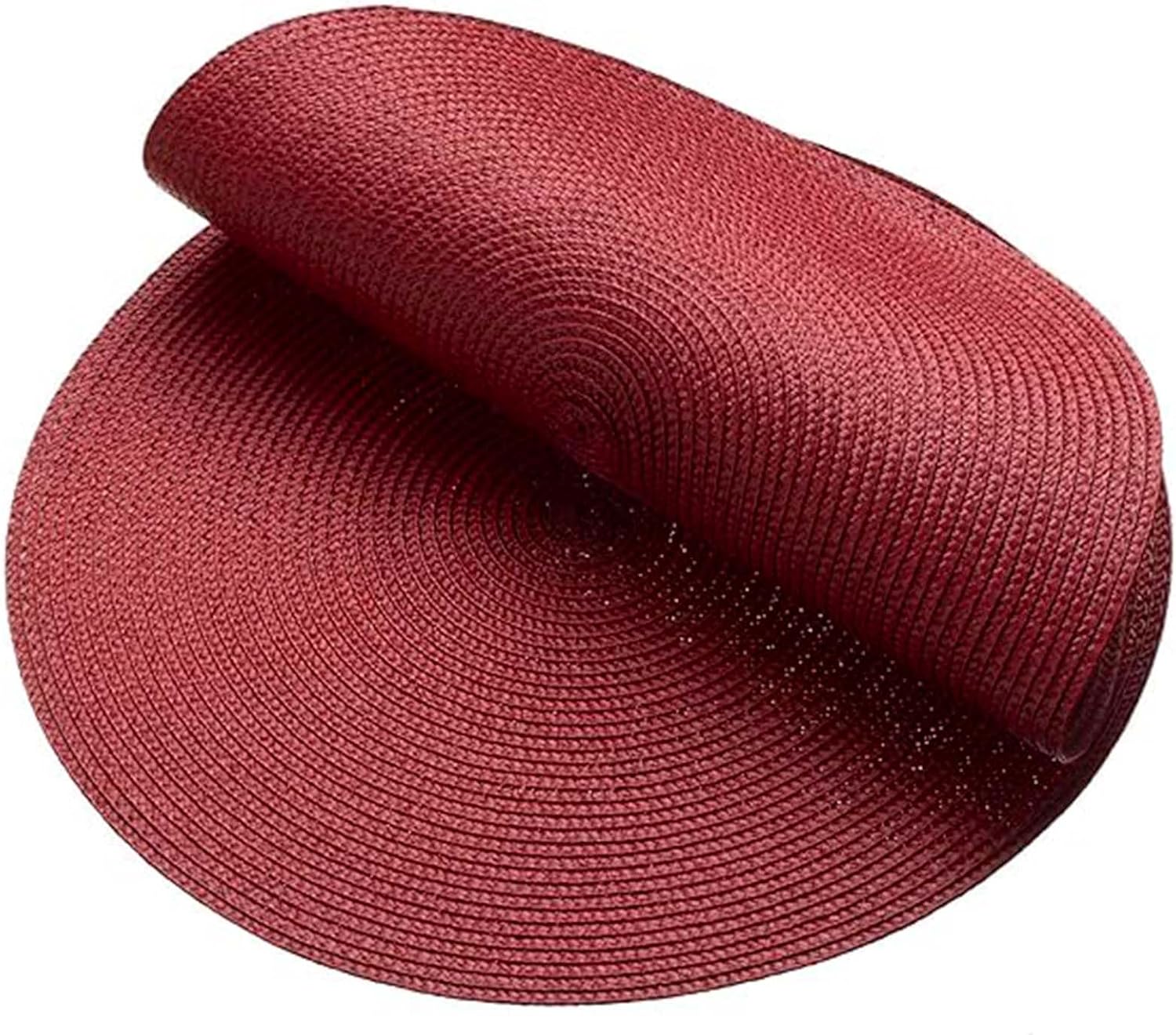 Round Braided Placemats Set of 8 Round Table Mats for Dining Tables Natural Woven Heat Resistant Place mats 15 Inch (Tango red,8)