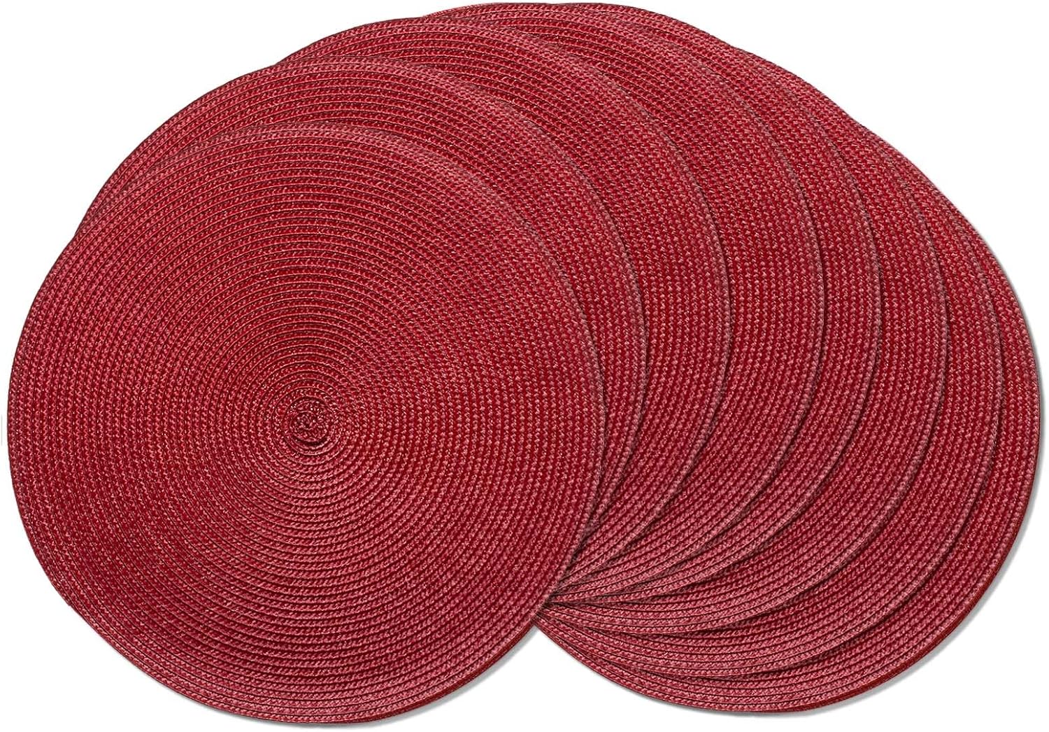 Round Braided Placemats Set of 8 Round Table Mats for Dining Tables Natural Woven Heat Resistant Place mats 15 Inch (Tango red,8)