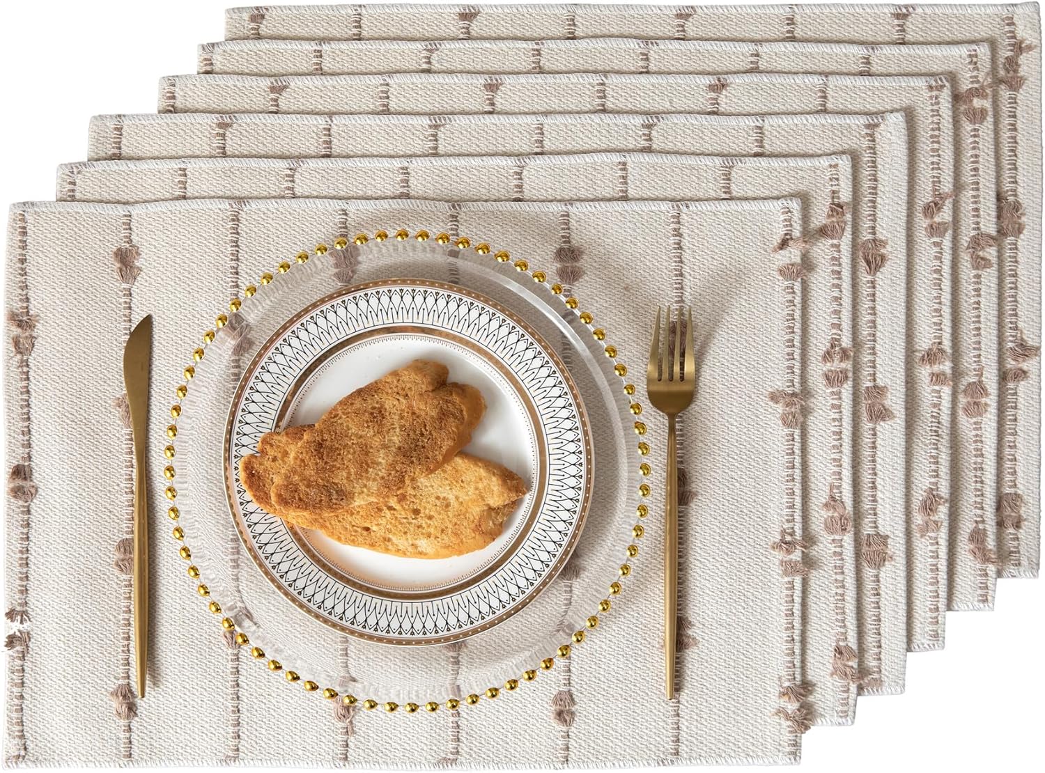 Placemats Set of 6 for Dining Table Decor, Woven Cloth Place Mats for Farmhouse Rustic Kitche Home Decor, Cotton Placemats 13 x 19 Inch, Taupe and Beige Table mats