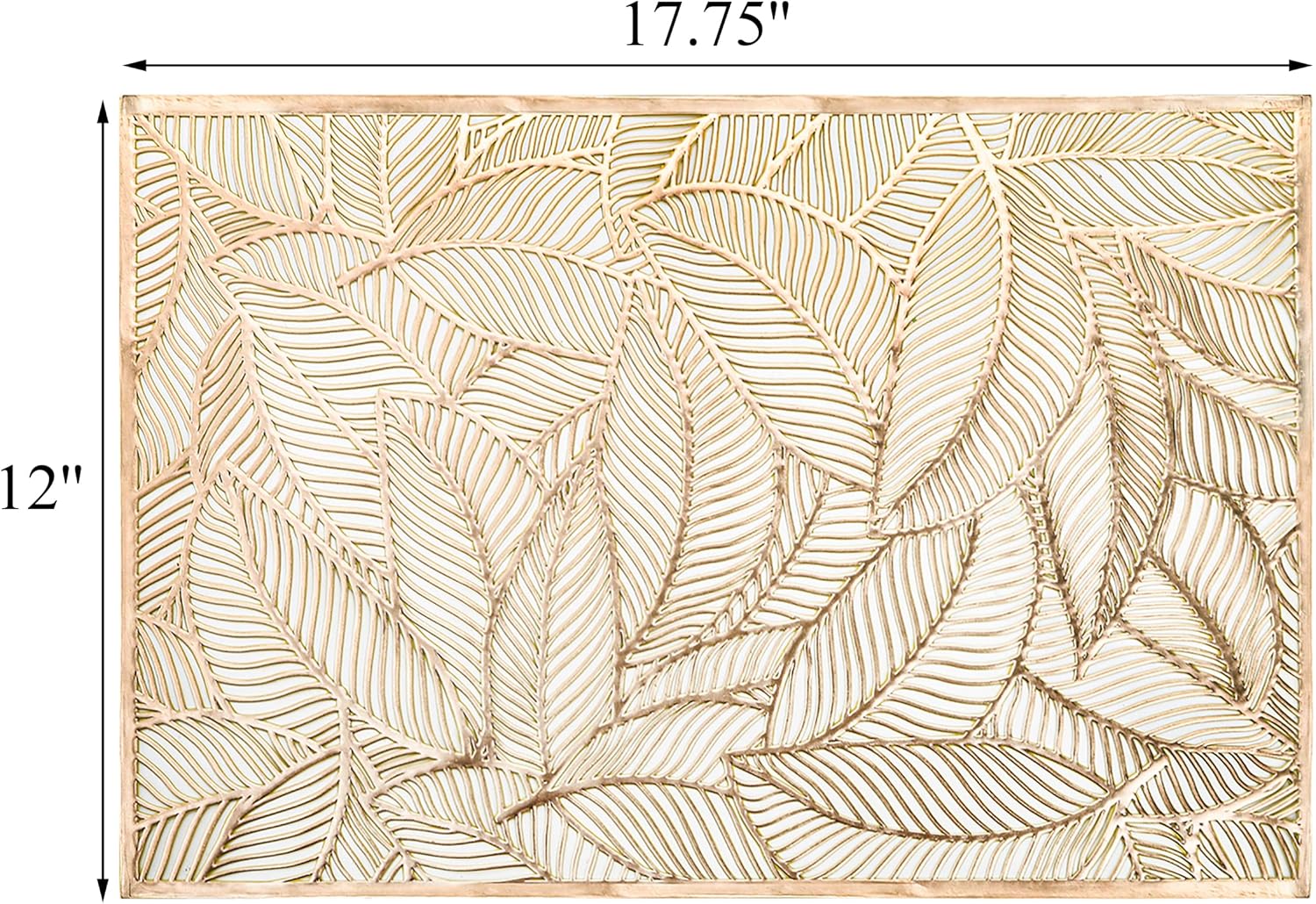 12 Pcs Rectangle Pressed Vinyl Placemats - 17.75 x 12 Inch Leaf Metallic Placemats and Centerpiece Placemat - Gold Heat-Resistant Table Mat for Dining Table Decoration in Kitchen, Living Room