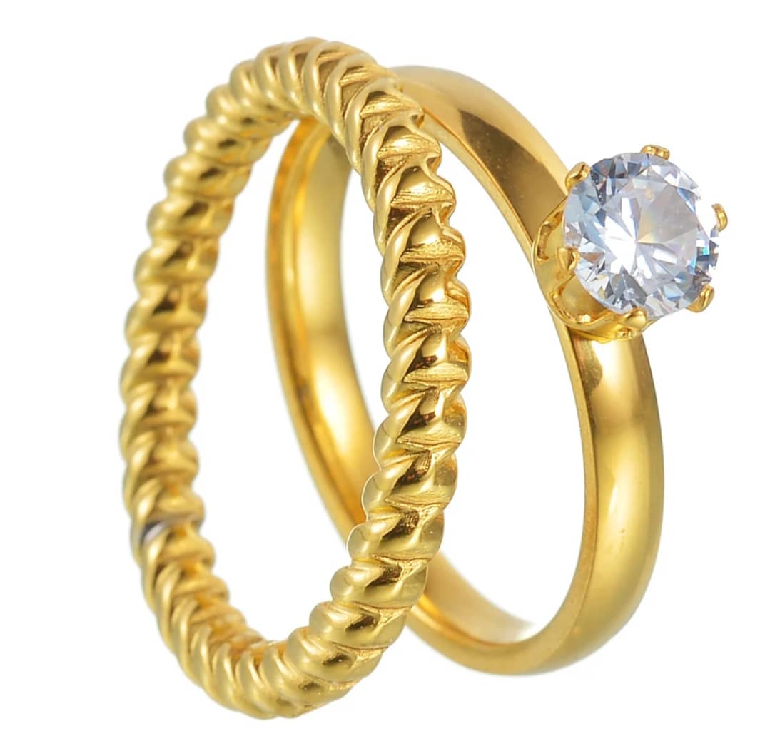 Gold Engagement and Wedding Ring Set
