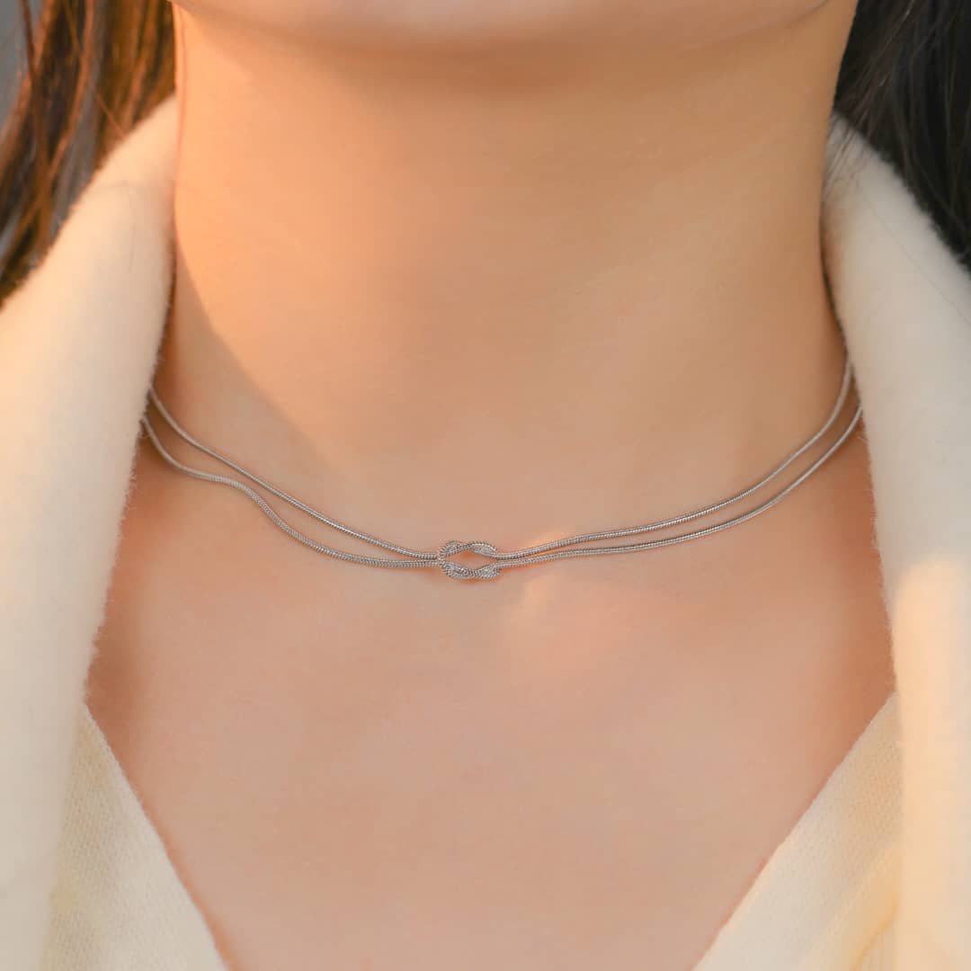 Knotted Silver choker Necklace
