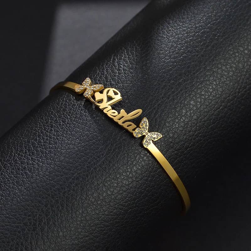 Custom Name Butterfly Bracelet Cuff