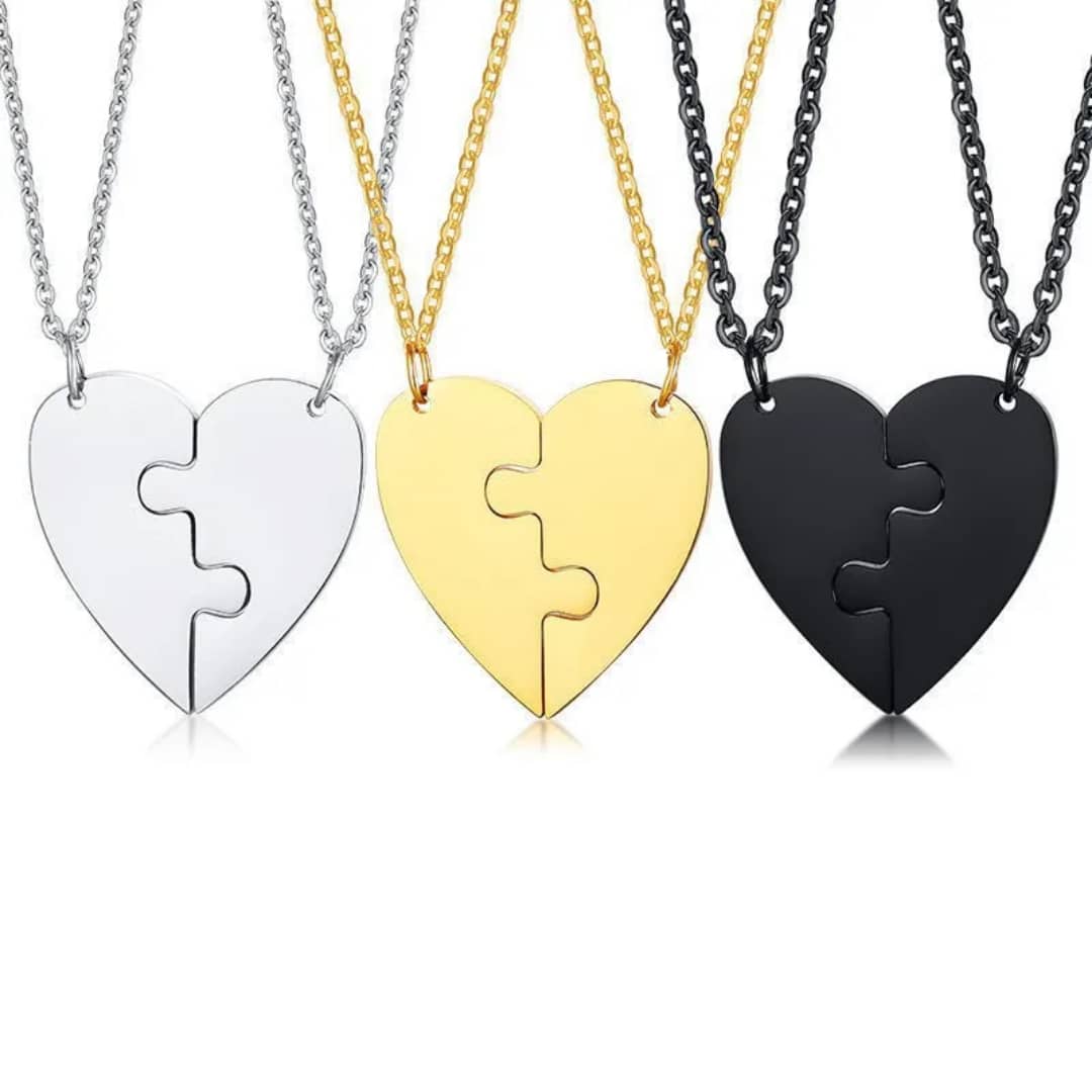Puzzle Heart Necklace Set