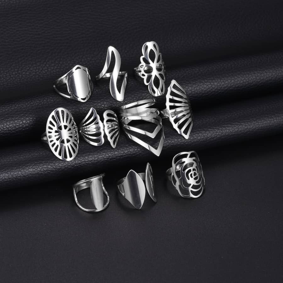  Geometric Silver Rings 