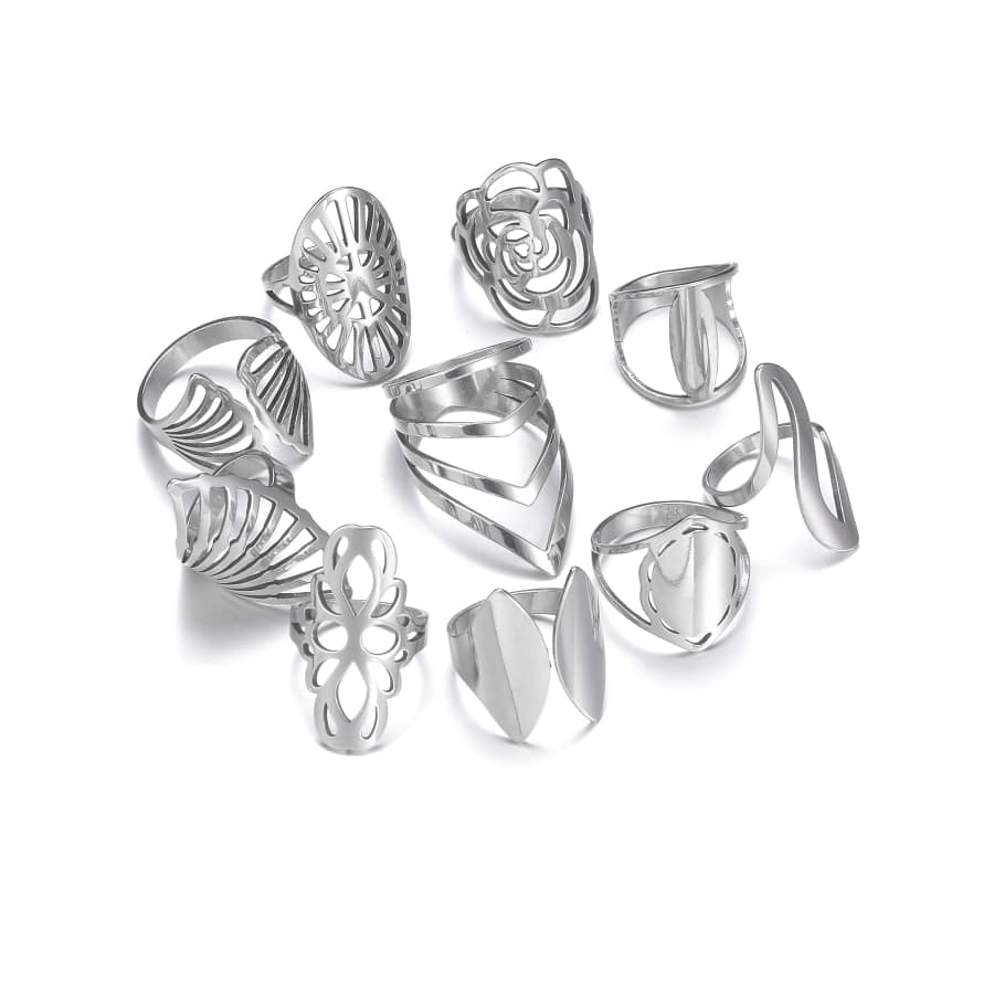  Geometric Silver Rings 