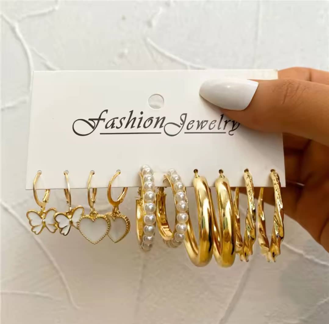 5 pairs of Gold Jewelry Earrings