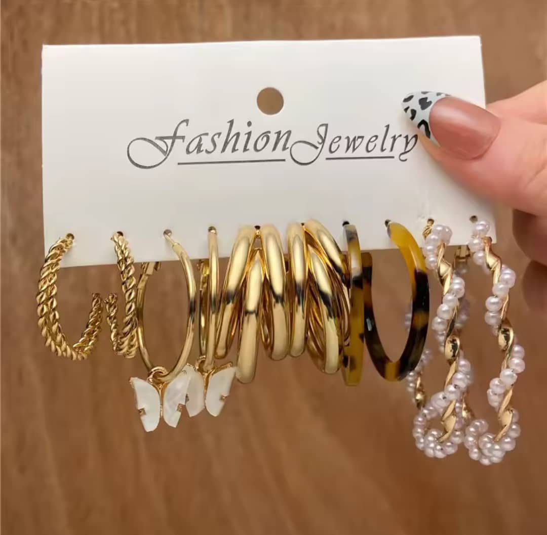 5 Pairs of Gold Hoop Earrings 
