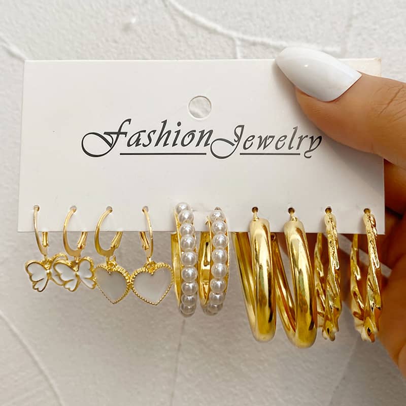 5 pairs of Gold Jewelry Earrings