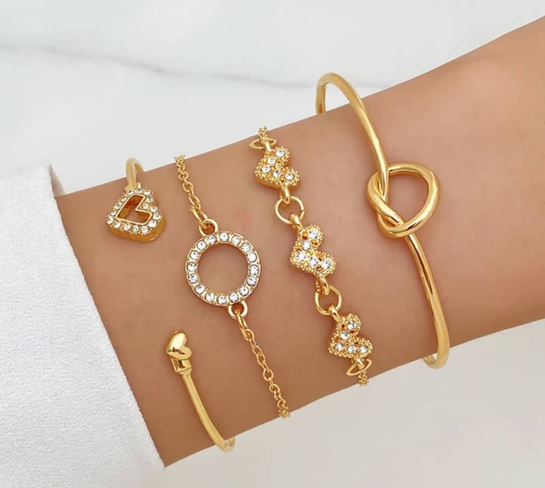 4 Pieces of Glamorous Gold Bracelet Set