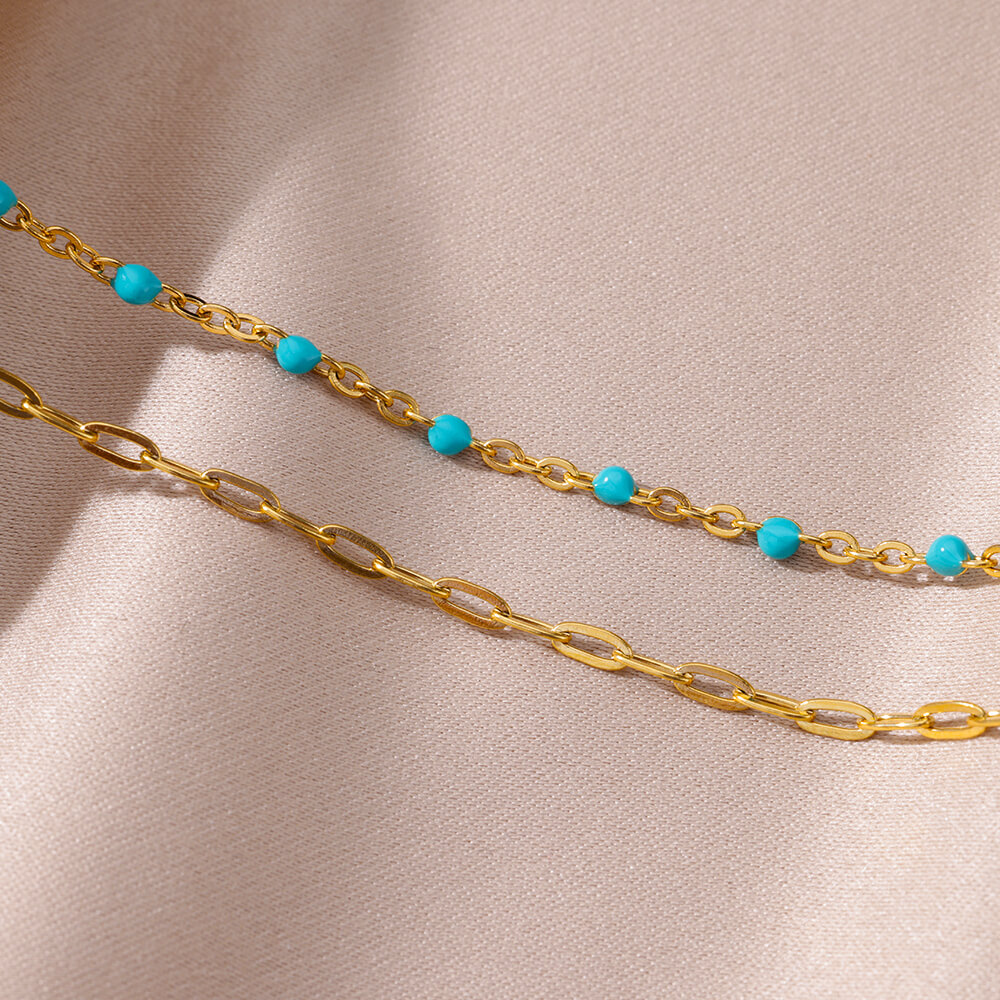 Gold Chain Anklets with Turquoise Beads