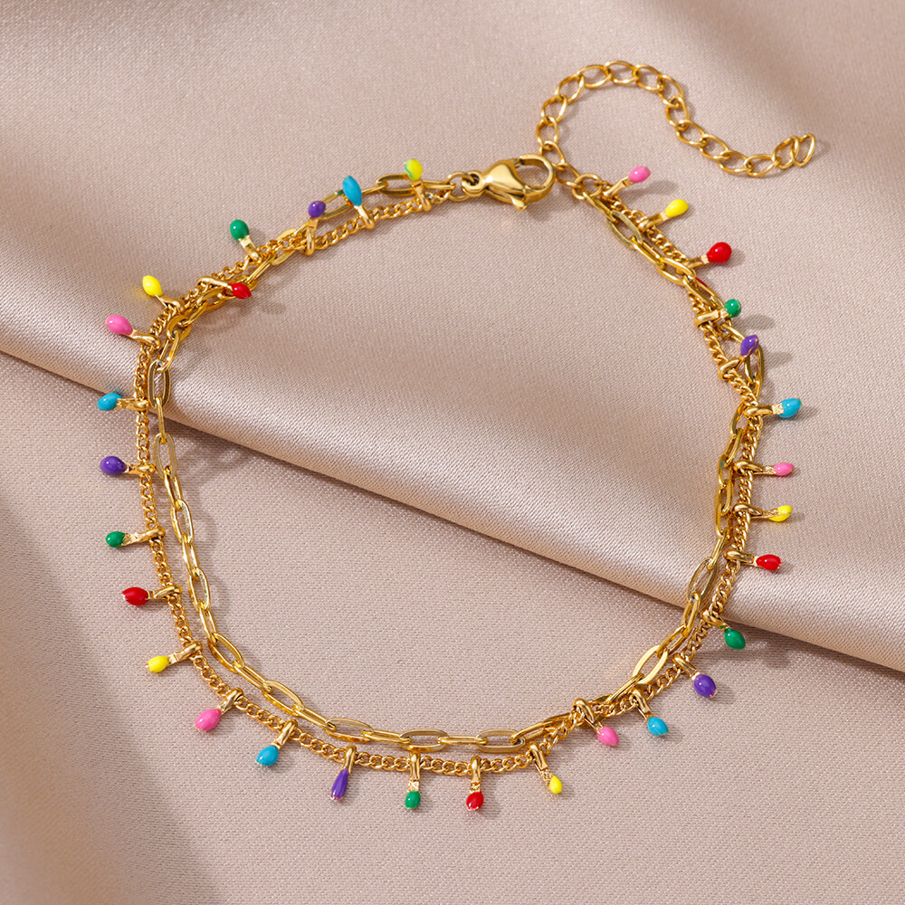 Gold Chain Anklets with Turquoise Beads