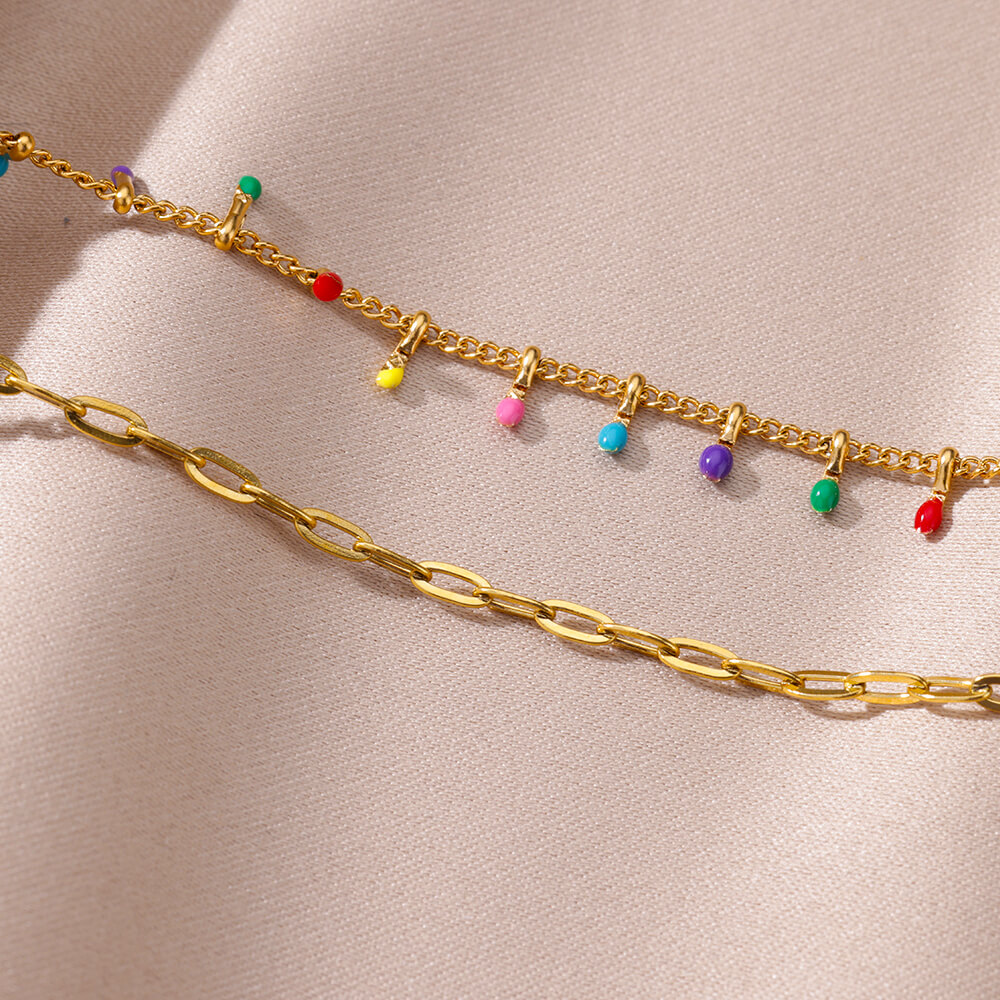 Gold Chain Anklets with Turquoise Beads
