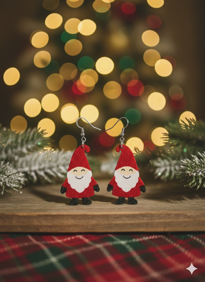 Red Gnome Christmas Earrings
