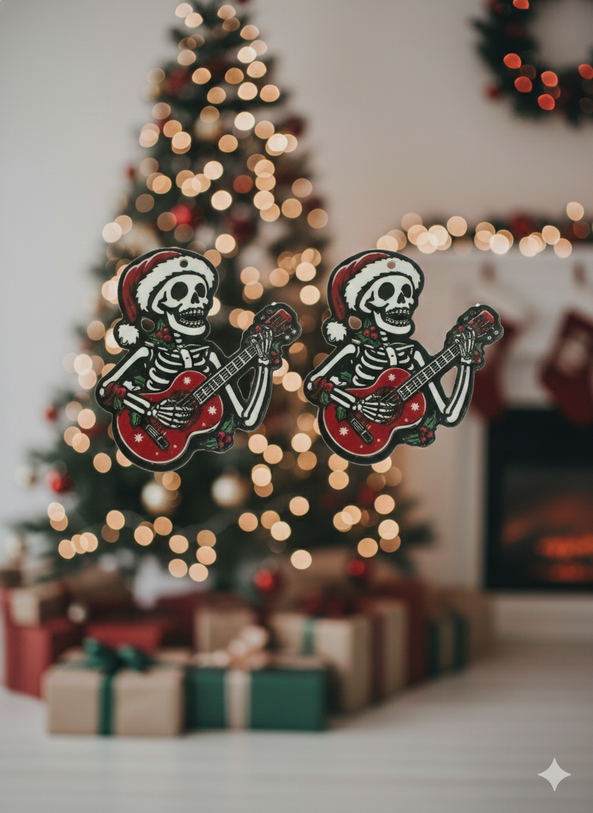 Christmas Skeleton Guitarist Ornament & Keychain