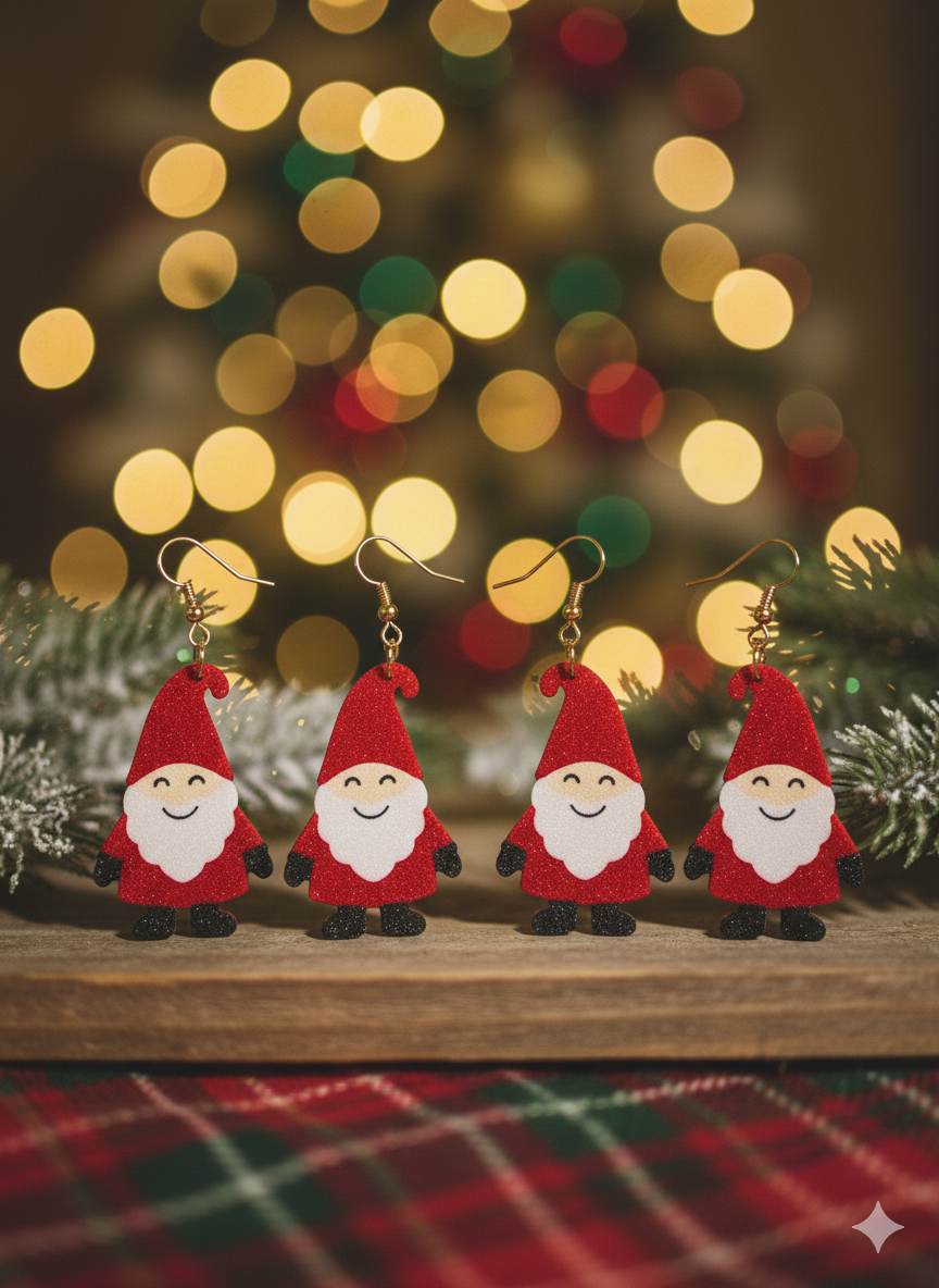 Red Gnome Christmas Earrings