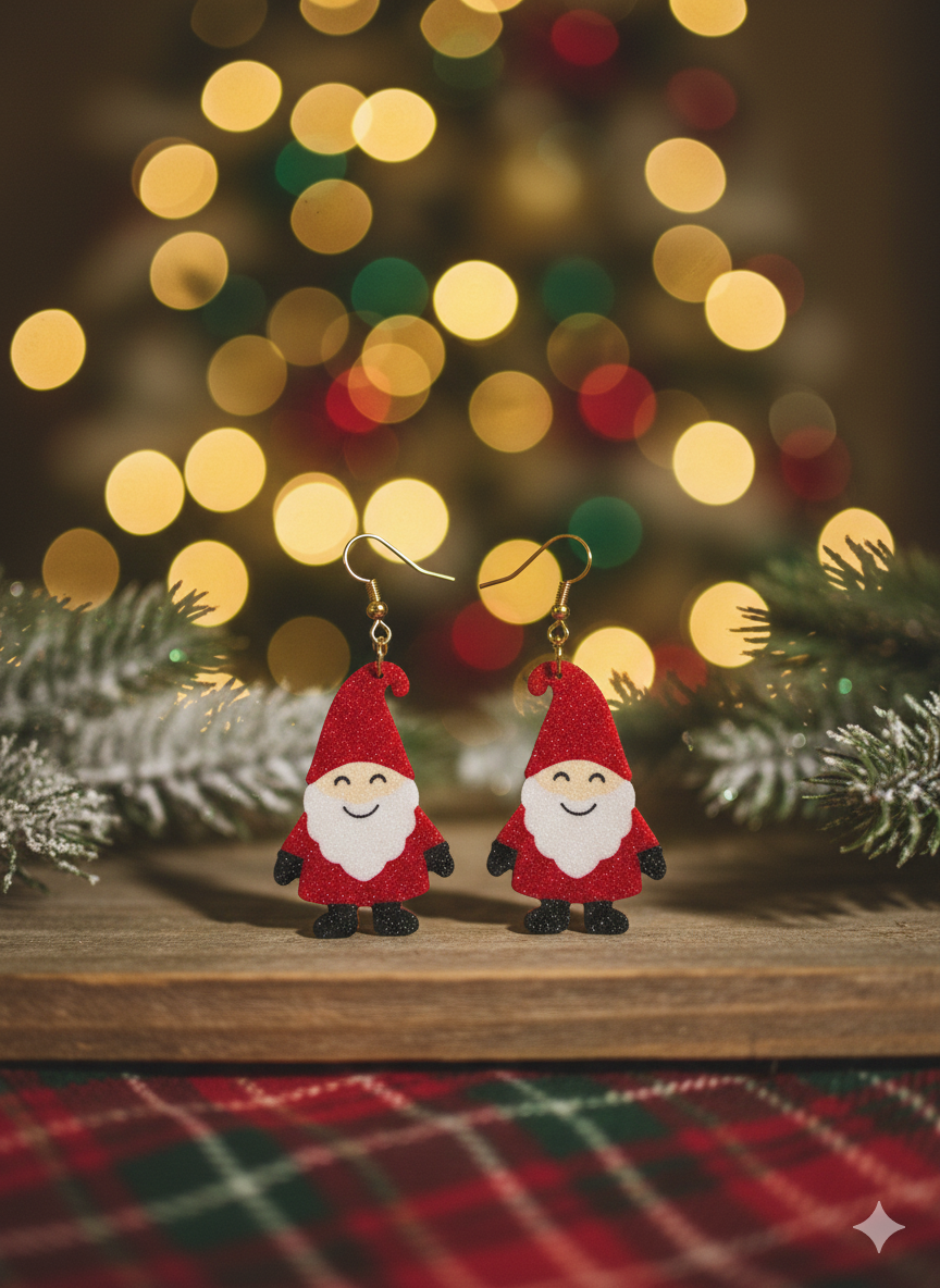 Red Gnome Christmas Earrings