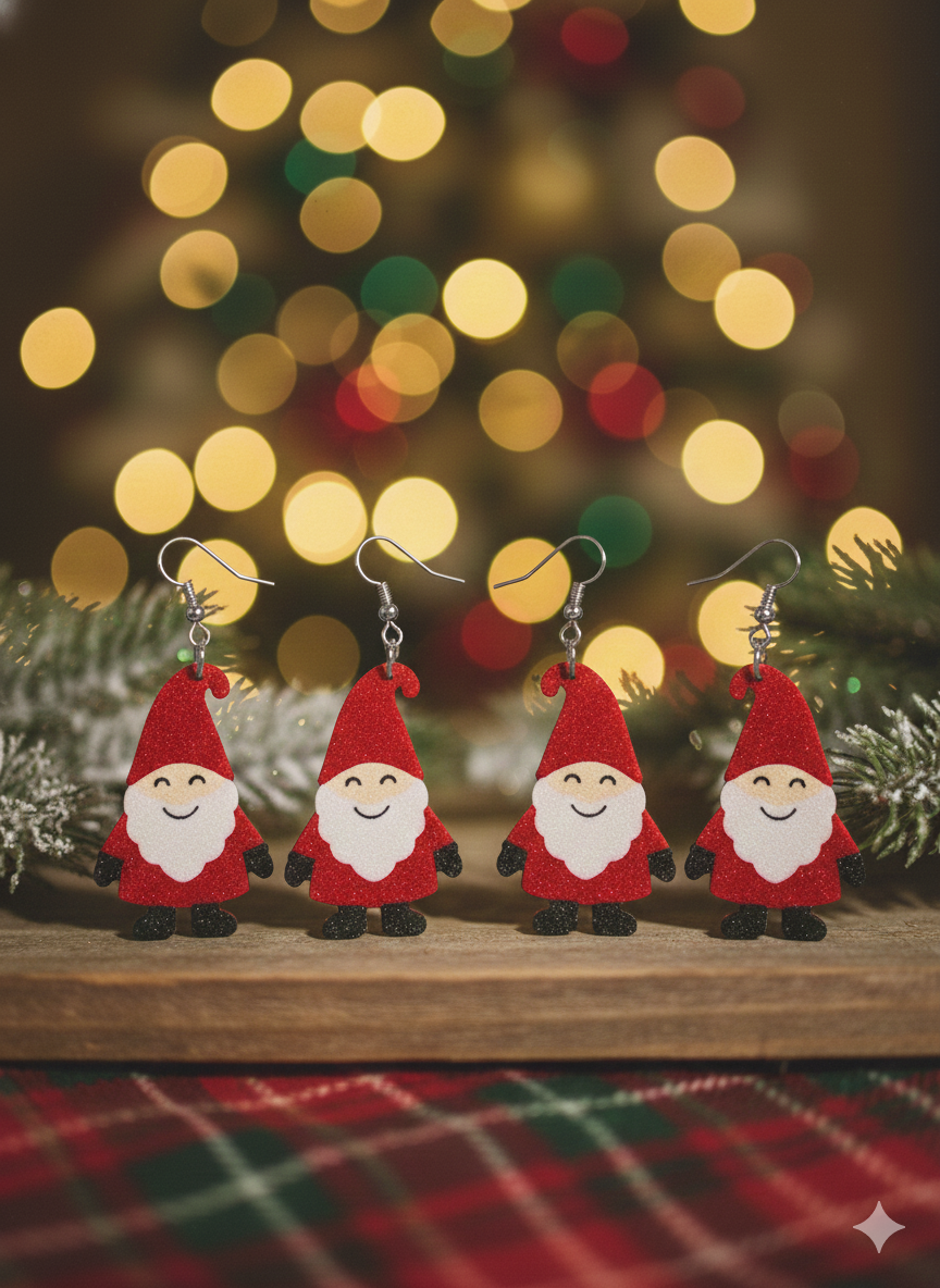 Red Gnome Christmas Earrings