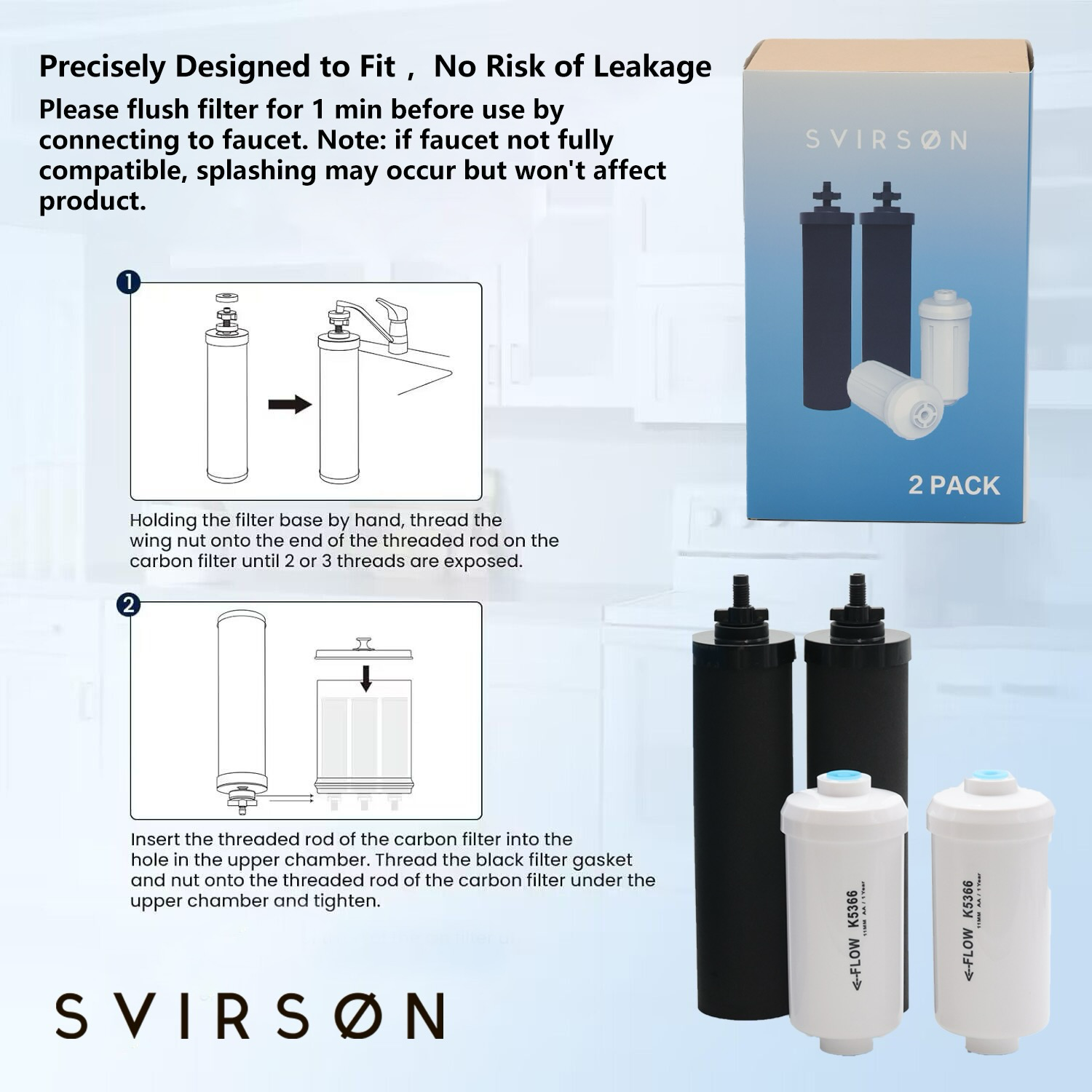 Filter Replacement for Berkey water filter replacement Black Carbon (BB9-2®) Purification Elements, Fluoride Filters K5366 (PF-2®) Combo Pack – Compatible with Berkey® Filtration System – Pack of 4