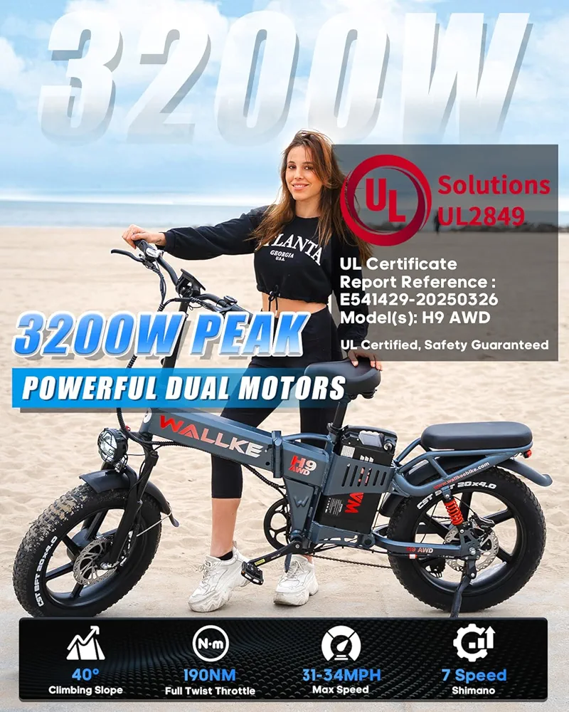 W Wallke H9 AWD 3200W Dual Motor Electric Bike 